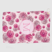 Roze preppy bloemen op maat monogram dames golfhanddoek (Horizontaal)