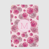 Roze preppy bloemen op maat monogram dames golfhanddoek (Voorkant)