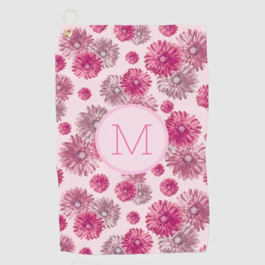 Roze preppy bloemen op maat monogram dames golfhanddoek (Voorkant)