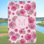 Roze preppy bloemen op maat monogram dames golfhanddoek