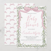 Roze Preppy Bow Ribbon Meisje Baby shower Kaart (Voorkant / Achterkant)