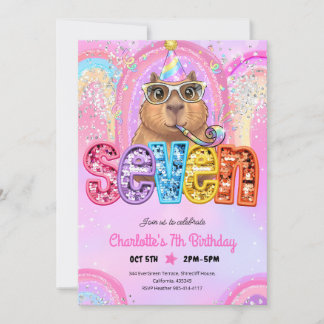 Roze Preppy Capybara 7e Verjaardag Kaart