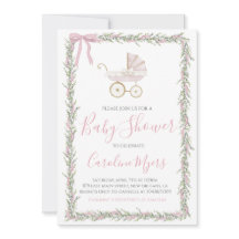 Roze Preppy Carriage Baby Girl Douche Uitnodiging