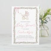 Roze Preppy Carriage Baby Girl Douche Uitnodiging (Staand voorkant)