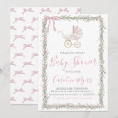 Roze Preppy Carriage Baby Girl Douche Uitnodiging (Voorkant / Achterkant)