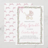 Roze Preppy Carriage Girl Baby Sprinkle Kaart (Voorkant / Achterkant)