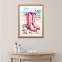Roze Preppy Cowgirl Kustlaarzen Zand Ocean Beach
