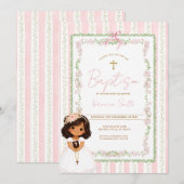 Roze preppy doopfeest uitnodiging voor meisjes (Voorkant / Achterkant)