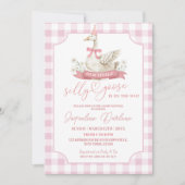 Roze Preppy Dwaze Gans Babyshower Uitnodiging (Voorkant)