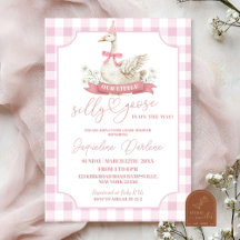 Roze Preppy Dwaze Gans Babyshower Uitnodiging