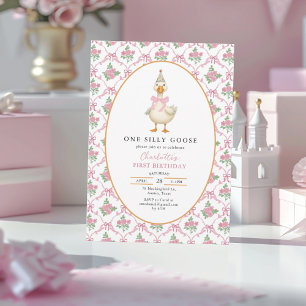 Roze Preppy Eén Dwaze Gans Boog 1e Verjaardag Kaart
