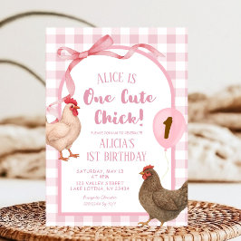 Roze Preppy Geruite Eén Schattig Kuiken Verjaardag Kaart