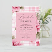 Roze Preppy Geruite Kerst Bloem Bruiloft Borrel Kaart (Staand voorkant)