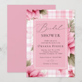 Roze Preppy Geruite Kerst Bloem Bruiloft Borrel Kaart (Voorkant / Achterkant)