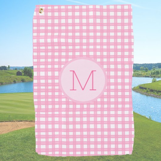 Roze preppy gingham custom monogram dames golfhanddoek