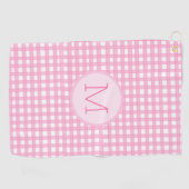 Roze preppy gingham custom monogram dames golfhanddoek (Horizontaal)