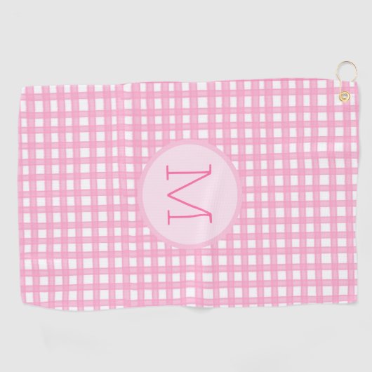 Roze preppy gingham custom monogram dames golfhanddoek (Horizontaal)