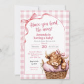 Roze Preppy Gingham Koe Baby Shower Kaart (Voorkant)