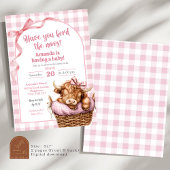 Roze Preppy Gingham Koe Baby Shower Kaart