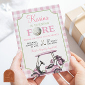 Roze Preppy Golf Meisje 4e Verjaardag Uitnodiging