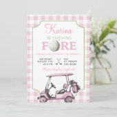 Roze Preppy Golf Meisje 4e Verjaardag Uitnodiging (Staand voorkant)