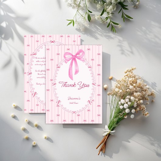 Roze preppy handgetekende babyshower bedankkaart
