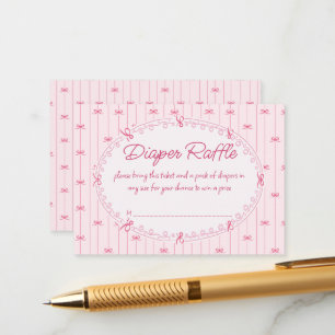 Roze preppy handgetekende babyshower luierloterij informatiekaartje