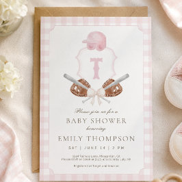 Roze Preppy Honkbal Crest Baby Shower Uitnodiging