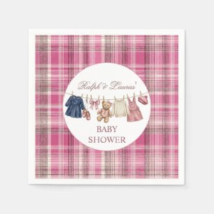 Roze preppy luxe babyborrel voor beer  servet