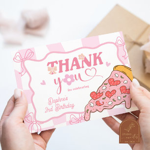 Roze Preppy Meisje Pizza Bedankkaart