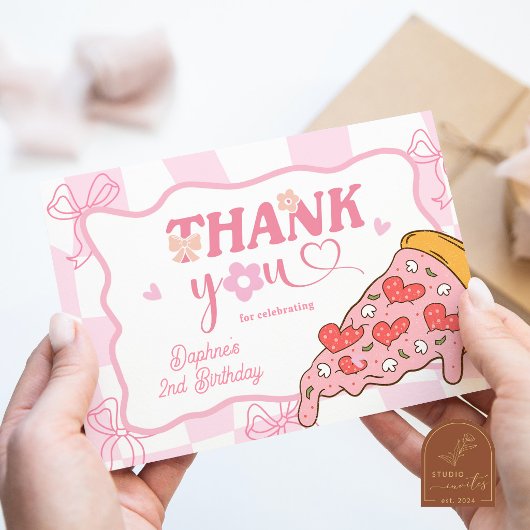 Roze Preppy Meisje Pizza Bedankkaart