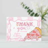 Roze Preppy Meisje Pizza Bedankkaart (Staand voorkant)