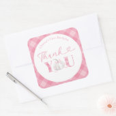 Roze Preppy Meisje Pompoen Verjaardag Bedankt Vierkante Sticker (Envelop)