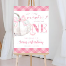 Roze Preppy Meisje Pompoen Verjaardag Welkom Bord