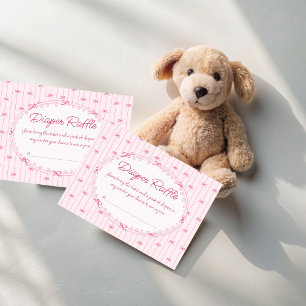 Roze preppy met de hand getekende babyshower luier informatiekaartje