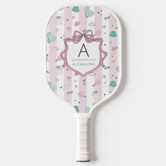 Roze Preppy Monogram Afdrukken Pickleball Paddle (Voorkant)