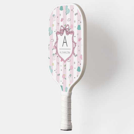 Roze Preppy Monogram Afdrukken Pickleball Paddle (Links)