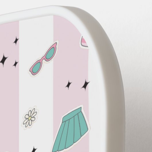 Roze Preppy Monogram Afdrukken Pickleball Paddle (Links Detail)