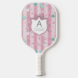 Roze Preppy Monogram Afdrukken Pickleball Paddle