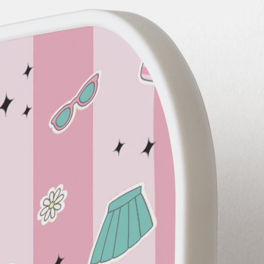 Roze Preppy Monogram Afdrukken Pickleball Paddle (Links Detail)