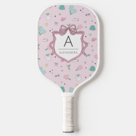 Roze Preppy Monogram Afdrukken Pickleball Paddle