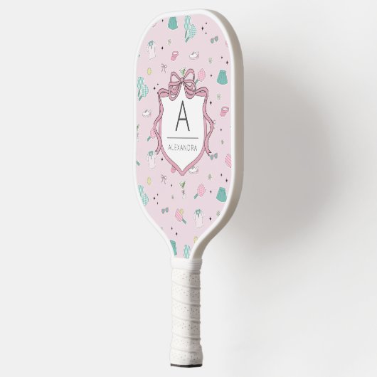 Roze Preppy Monogram Afdrukken Pickleball Paddle (Links)