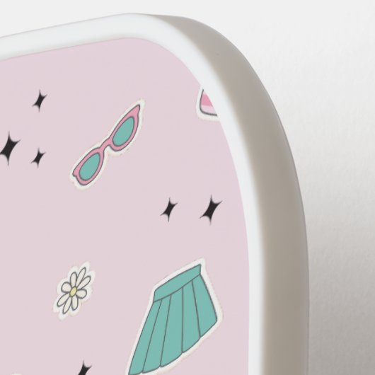 Roze Preppy Monogram Afdrukken Pickleball Paddle (Links Detail)