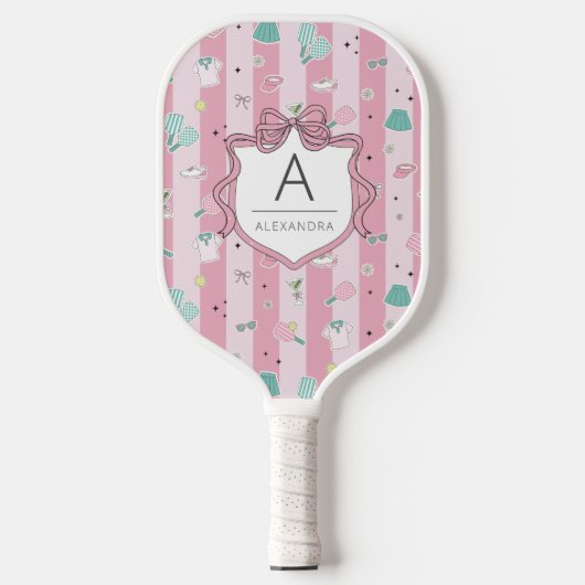 Roze Preppy Monogramprint Pickleball Paddle (Voorkant)