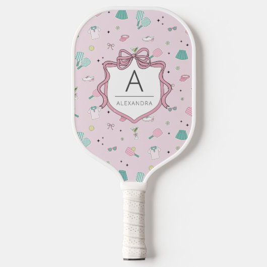 Roze Preppy Monogramprint Pickleball Paddle (Voorkant)