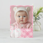Roze Preppy Pompoen Eerste Verjaardag Foto Banner Kaart (Staand voorkant)