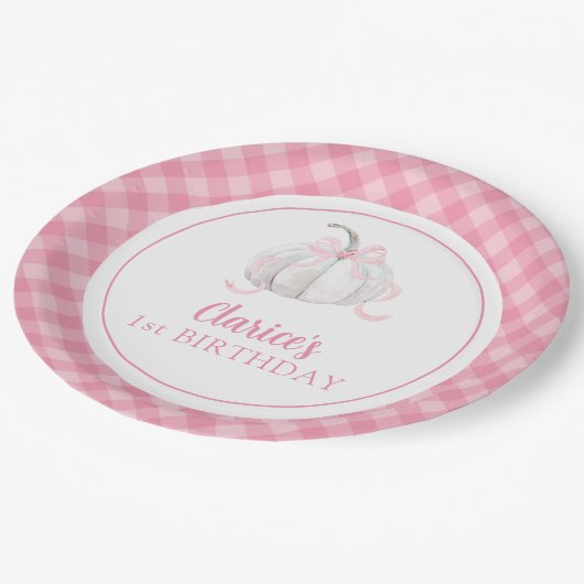 Roze Preppy Pompoen Eerste Verjaardag Papier Bord (Gekanteld)