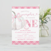 Roze Preppy Pompoen Herfst Verjaardag Uitnodiging (Staand voorkant)