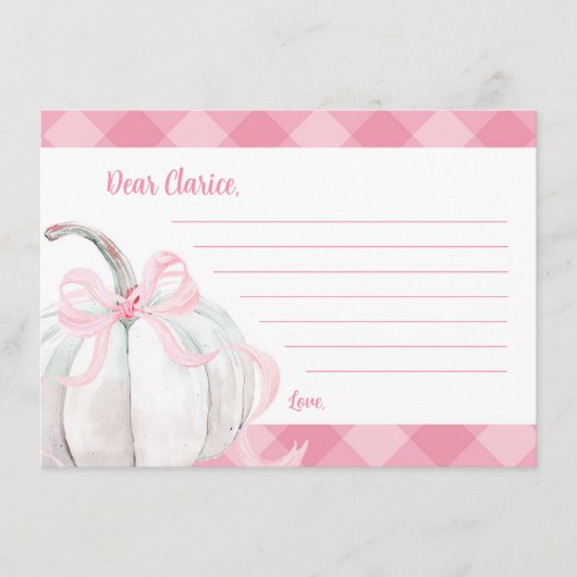 Roze Preppy Pompoen Verjaardag Tijd Capsule Opmerk Informatiekaartje (Voorkant)