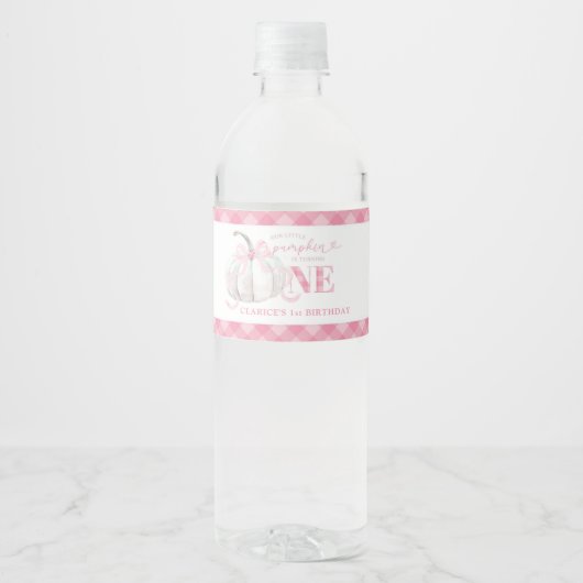 Roze Preppy Pompoen Verjaardag Water Fles Label Waterfles Etiket (Voorkant)